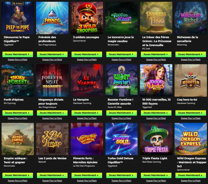 Jeux de machines à sous du casino Space Fortuna Play avec plusieurs titres populaires et nouveautés